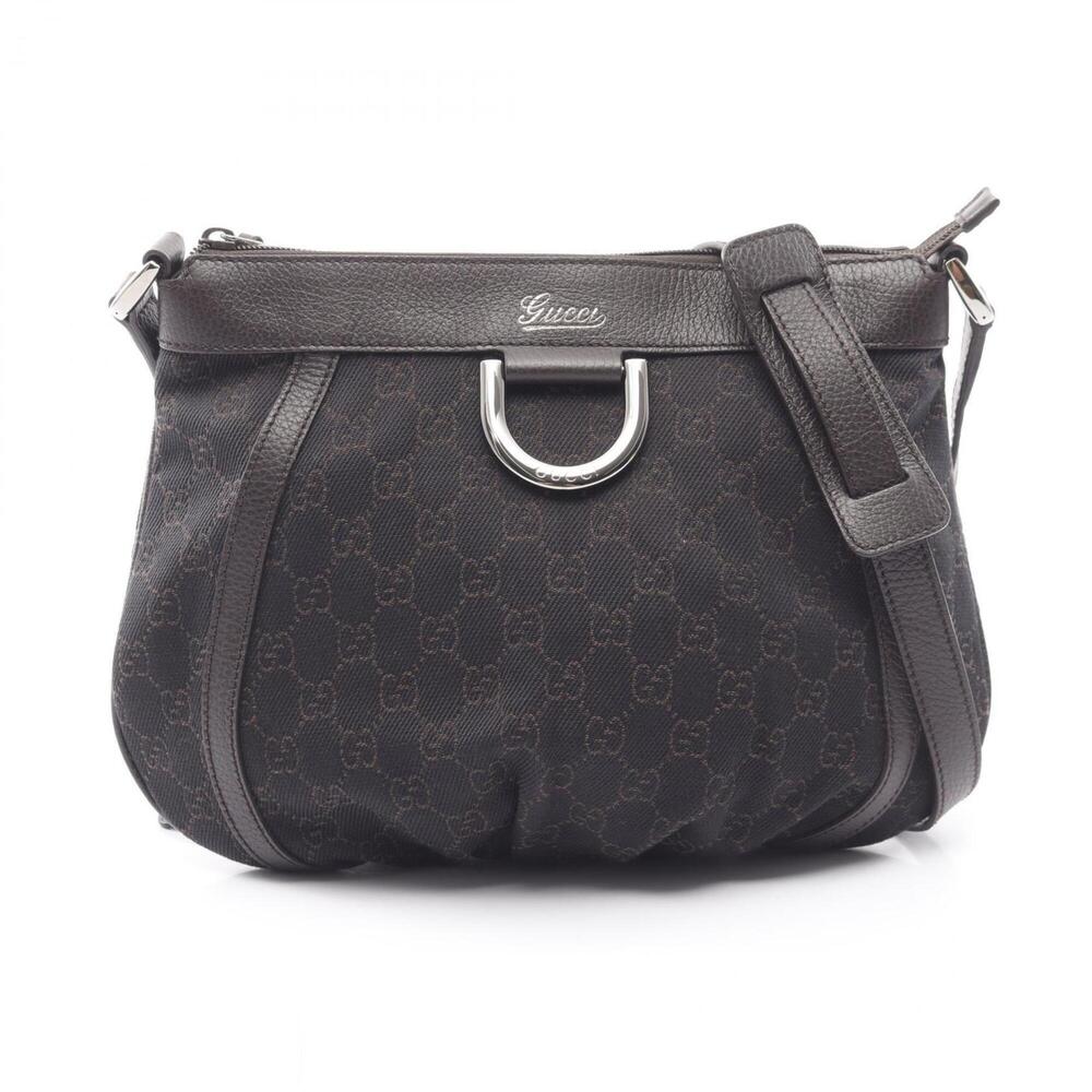 Gucci GG pattern shoulder bag/handbag, canvas and leather, women's, black/bro...